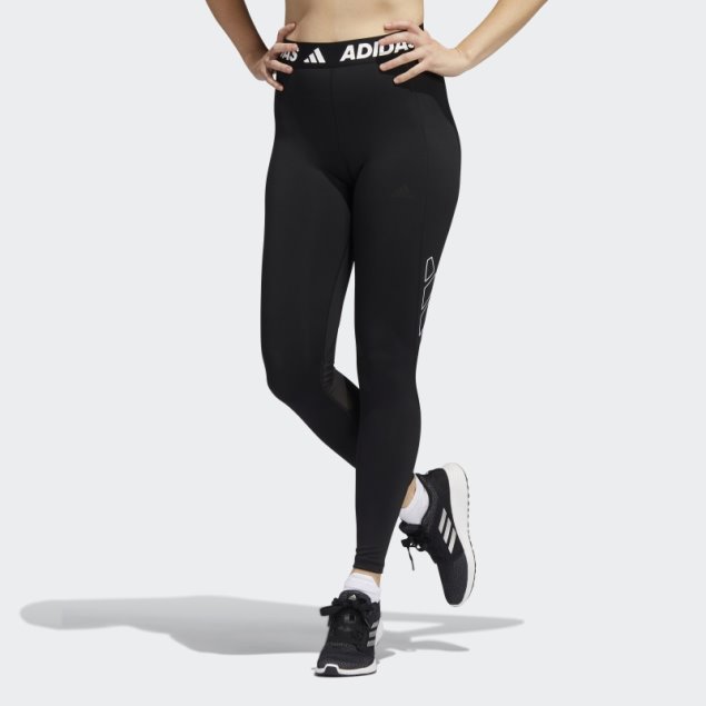 Mallas Largas Negras Techfit Con Logo Gráfico De Adidas