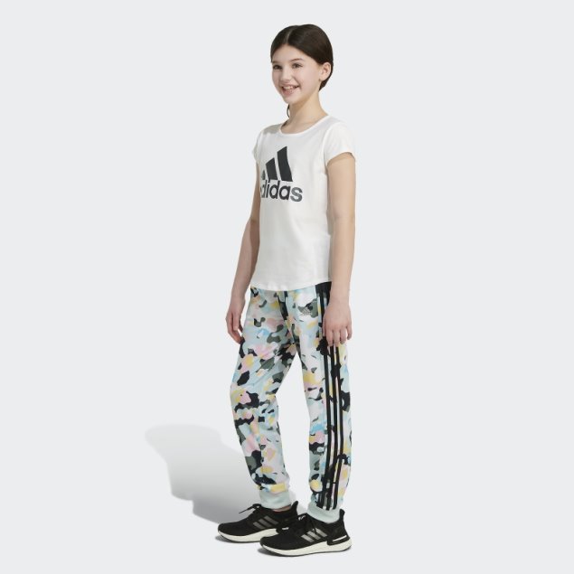 Joggers De Tricot Con 3 Rayas Y Estampado Integral En Blanco De Adidas