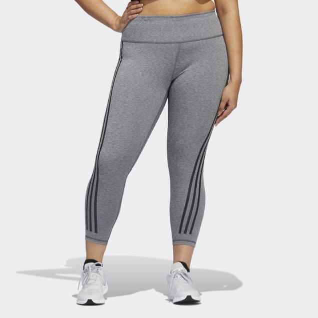 Leggings Adidas Optime Trainicons 3 Rayas 7/8 (talla Grande) Gris Oscuro Jaspeado