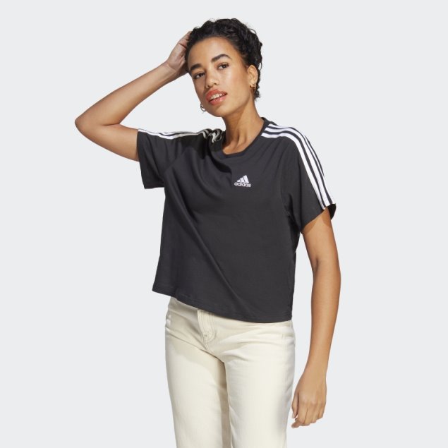 Adidas Essentials 3-stripes Single Jersey Crop Top Blanco Caliente