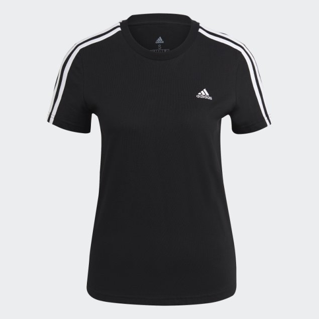 Camiseta Negra Essentials Slim Con 3 Rayas Adidas