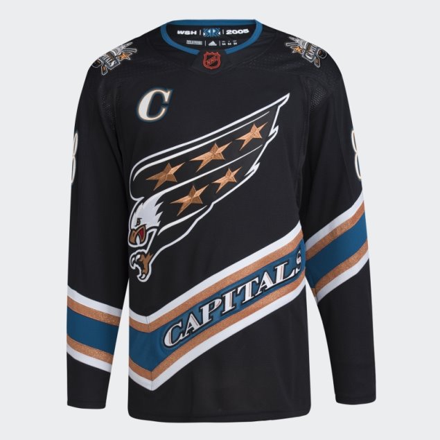 Adidas Negro Capitales Overechkin Auténtico Reverso Retro Wordmark Jersey