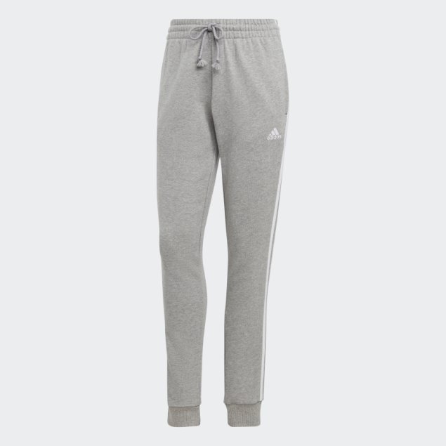 Pantalones Adidas Essentials De 3 Rayas De Felpa Francesa Con Puños En Gris Medio