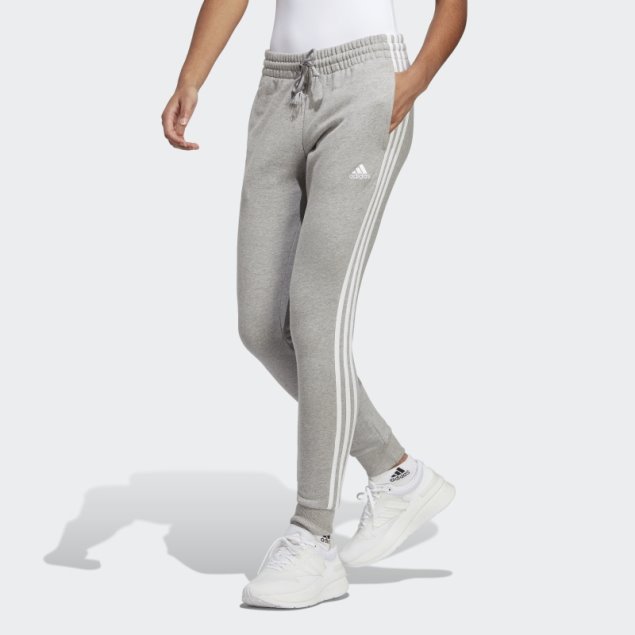 Pantalones Essentials De 3 Rayas Con Puños De Felpa Francesa Adidas Gris Medio