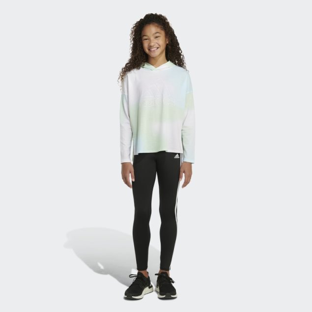 Adidas Camiseta Blanca De Manga Larga Con Capucha Y Dobladillo Redondeado