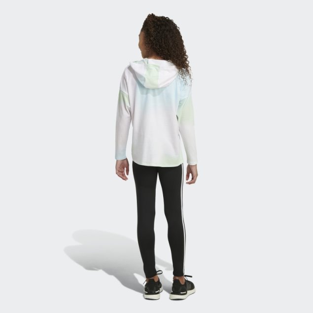 Adidas Camiseta Blanca De Manga Larga Con Capucha Y Dobladillo Redondeado