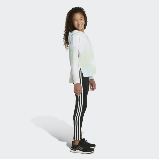 Adidas Camiseta Blanca De Manga Larga Con Capucha Y Dobladillo Redondeado