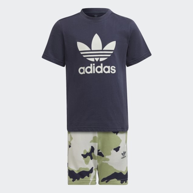 Conjunto De Camiseta Y Pantalones Cortos Camuflados Adidas Azul Marino