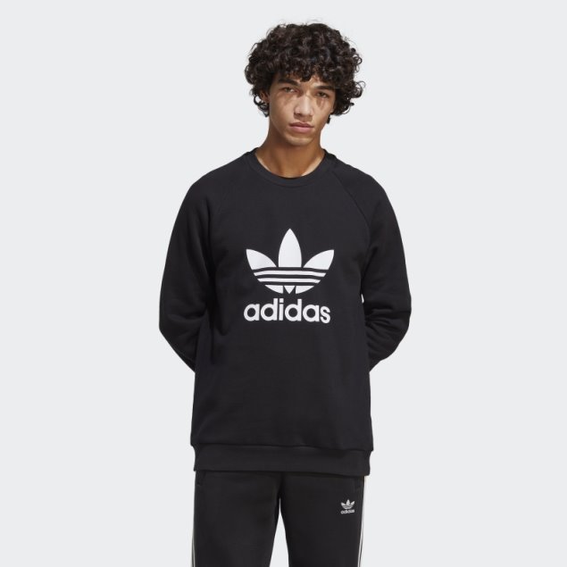 Sudadera Negra Con Cuello Redondo Adidas Adicolor Classics Trefoil