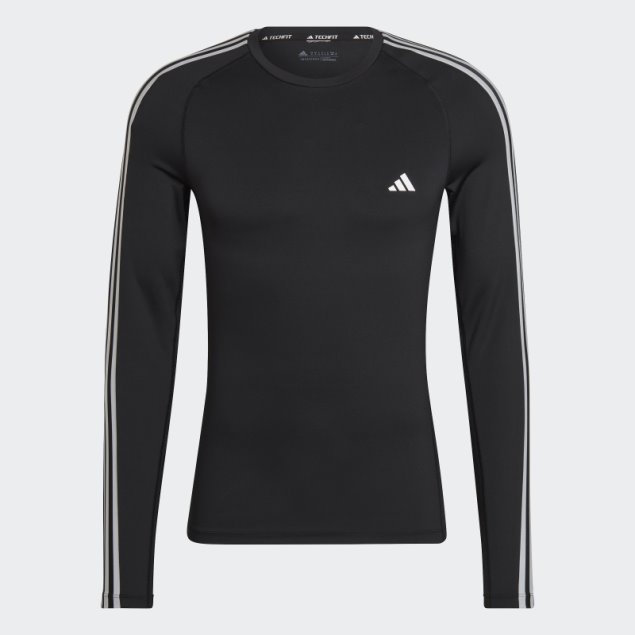 Camiseta De Entrenamiento De Manga Larga Con 3 Rayas Techfit Negra Adidas