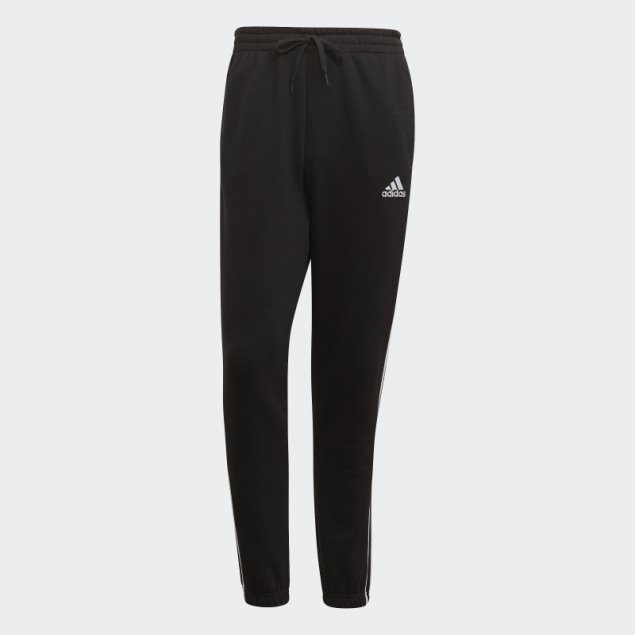 Pantalones Adidas Essentials De 3 Bandas Con Puños Elásticos Y Forro Polar En Negro