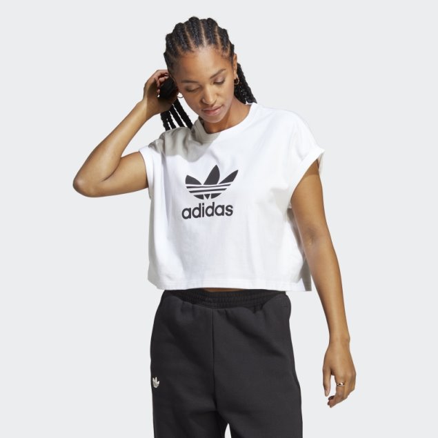 Adidas Camiseta Corta Clásica Con Trébol Adicolor Blanco