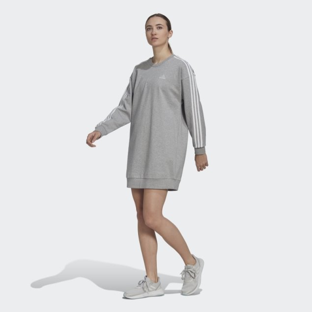 Adidas Essentials Vestido Gris Medio Con 3 Rayas