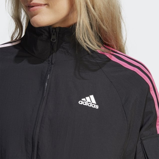 Chaqueta Ligera Adidas Negra De 3 Rayas Con Parches De Flores De Chenilla