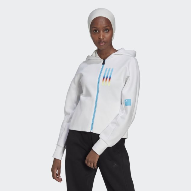 Adidas Sudadera Con Capucha Y Cremallera Completa De Corte Slim En Blanco Misión Victoria