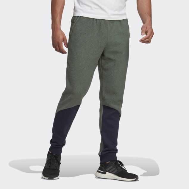 Pantalones De Forro Polar Sherpa Color Block Verde óxido Adidas