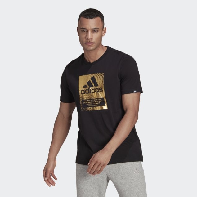 Camiseta Negra Con Gráfico De Cuadro Con Logo Metalizado De Adidas