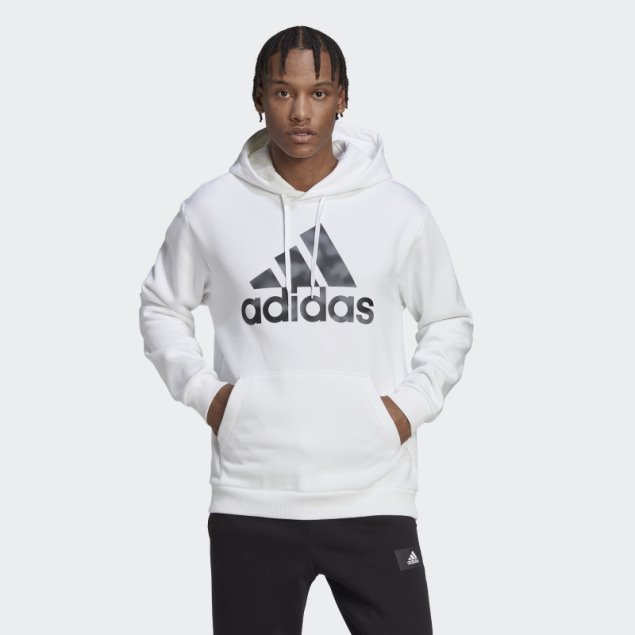 Adidas Sudadera Con Capucha De Felpa Blanca Con Estampado De Camuflaje Essentials