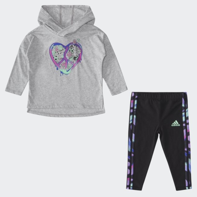 Conjunto Ig Ls Hoodtee Ajustado Gris Jaspeado Adidas