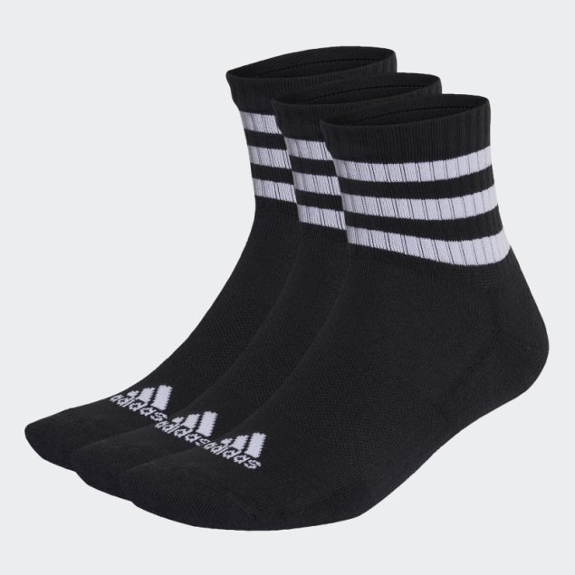 Calcetines Negros Acolchados De 3 Rayas De Ropa Deportiva De Corte Medio 3 Pares Adidas
