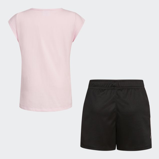 Conjunto Corto De Malla Con Camiseta Gráfica Rosa De Adidas