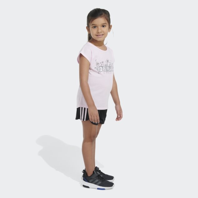 Conjunto Corto De Malla Con Camiseta Gráfica Rosa De Adidas