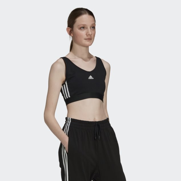 Top Corto Negro Adidas Essentials Con 3 Rayas Y Almohadillas Removibles