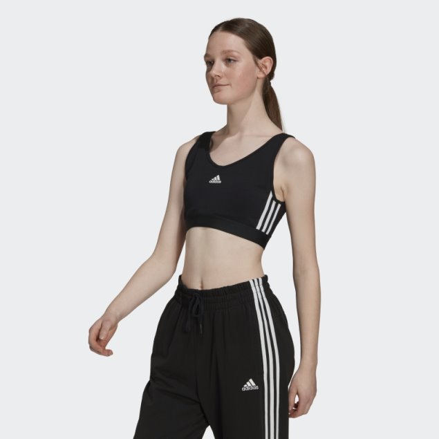 Top Corto Adidas Essentials 3 Rayas Con Almohadillas Removibles Negro