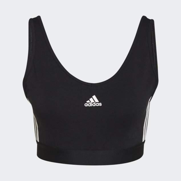 Top Corto Adidas Essentials 3 Rayas Con Almohadillas Removibles Negro