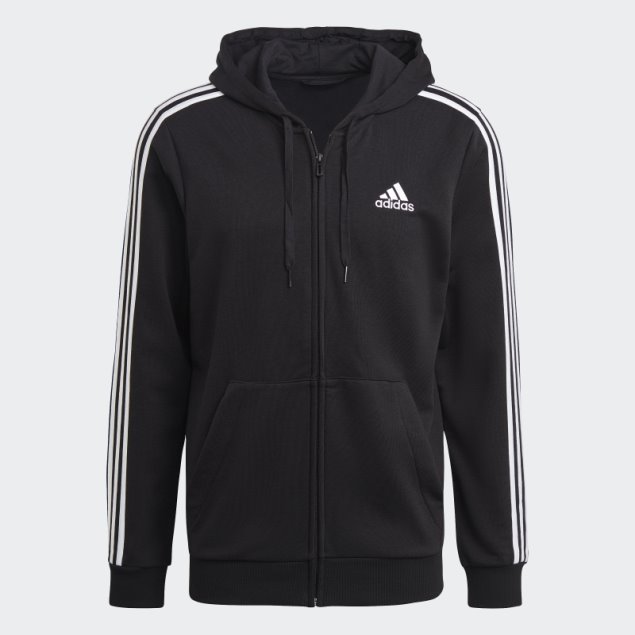 Adidas Essentials French Terry Sudadera Con Capucha Y Cremallera Completa De 3 Rayas Negro Elegante