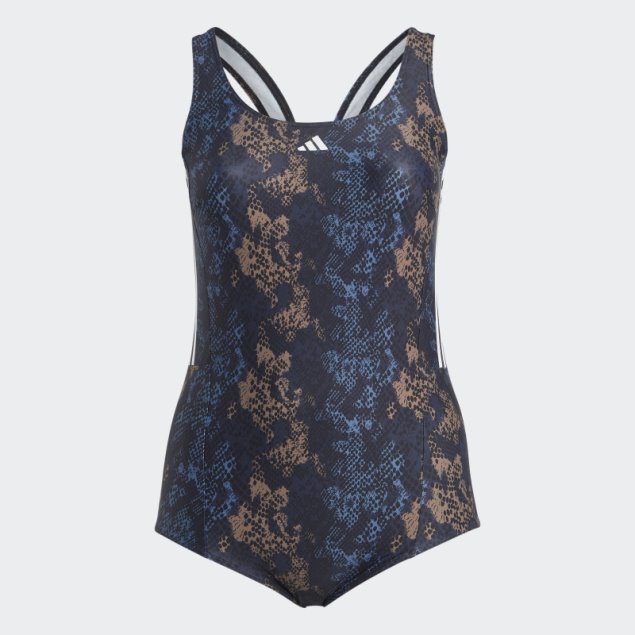 Traje De Baño Adidas 3-stripes Graphic (talla Grande) Acero