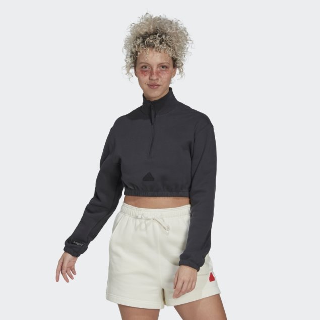 Sudadera Adidas Carbon Cropped Con Media Cremallera