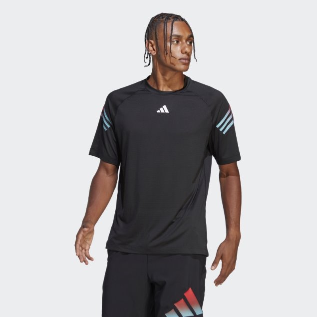 Camiseta Negra De Entrenamiento Con 3 Rayas De Iconos De Tren Adidas