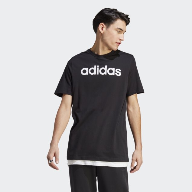 Camiseta Adidas Essentials Single Jersey Linear Con Logo Bordado Negra