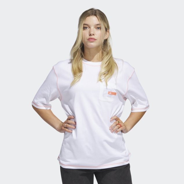 Adidas Camiseta Blanca Con Bolsillo Boyfriend Sport Statement