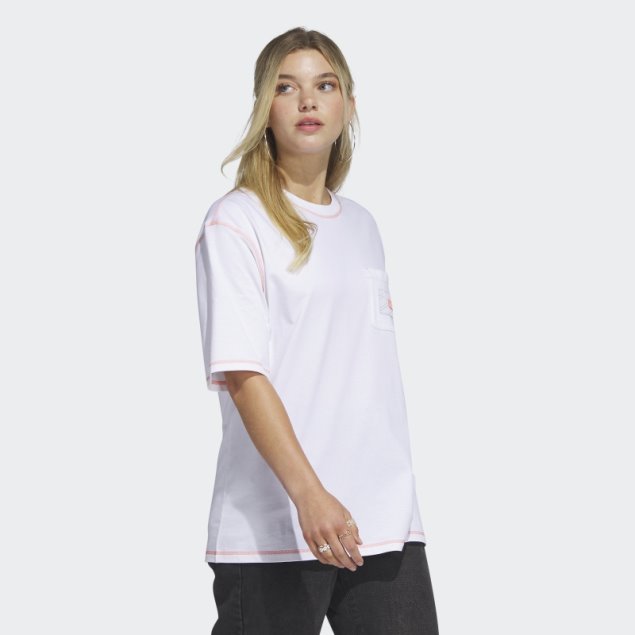 Adidas Camiseta Blanca Con Bolsillo Boyfriend Sport Statement