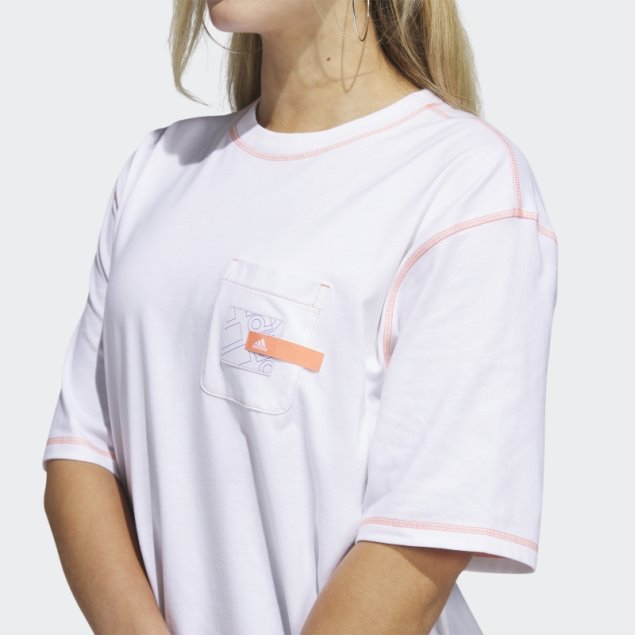 Adidas Camiseta Blanca Con Bolsillo Boyfriend Sport Statement