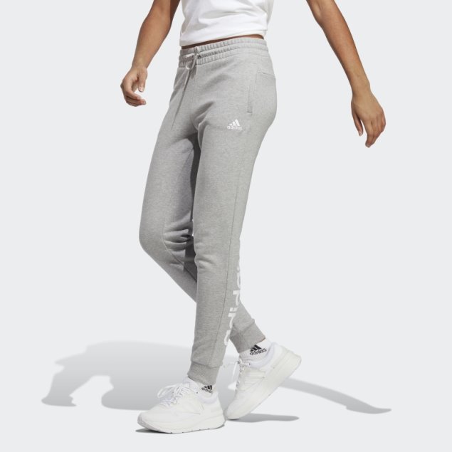 Joggers Con Puños En Gris Medio Essentials Linear De Felpa Francesa De Adidas
