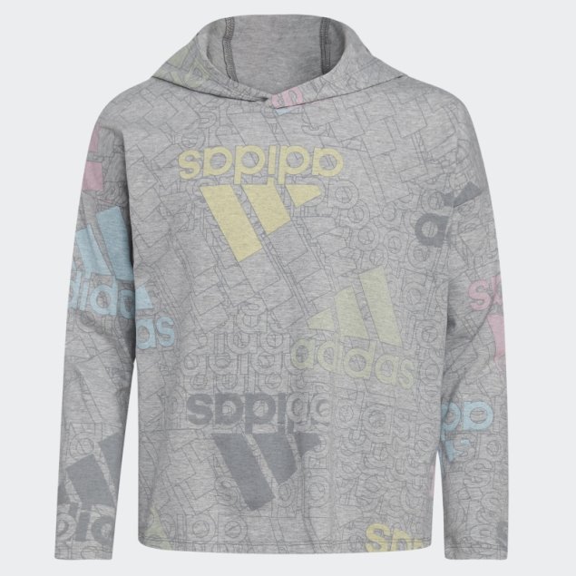 Adidas Camiseta De Manga Larga En Gris Medio Con Dobladillo Redondeado Y Estampado Integral