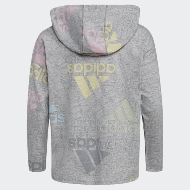 Adidas Camiseta De Manga Larga En Gris Medio Con Dobladillo Redondeado Y Estampado Integral