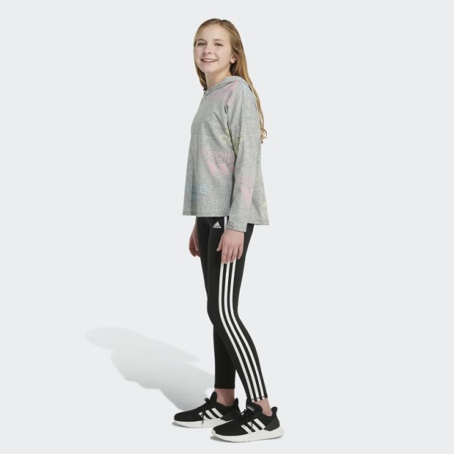 Adidas Camiseta De Manga Larga En Gris Medio Con Dobladillo Redondeado Y Estampado Integral