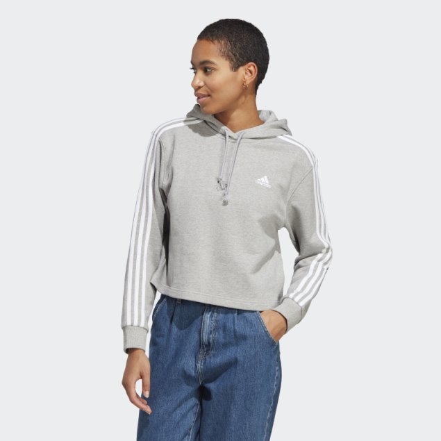 Adidas Essentials 3-stripes French Terry Crop Sudadera Con Capucha Blanco Elegante