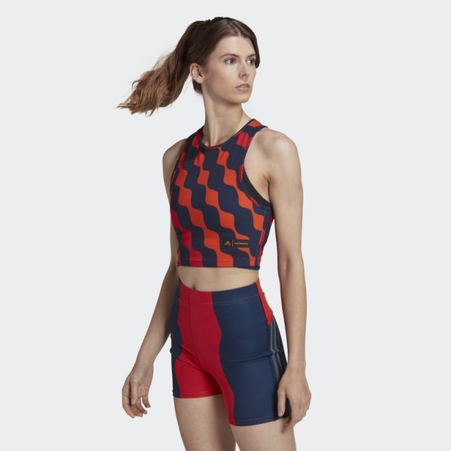 Camiseta Naranja Con Estampado De Iconos De Tren Adidas X Marimekko