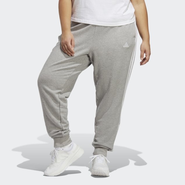 Pantalón Gris Medio Con Puños De Rizo De 3 Rayas Esenciales (talla Grande) Adidas