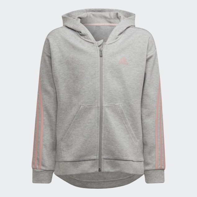 Sudadera Con Capucha Y Cremallera Completa De 3 Rayas Gris Medio Adidas