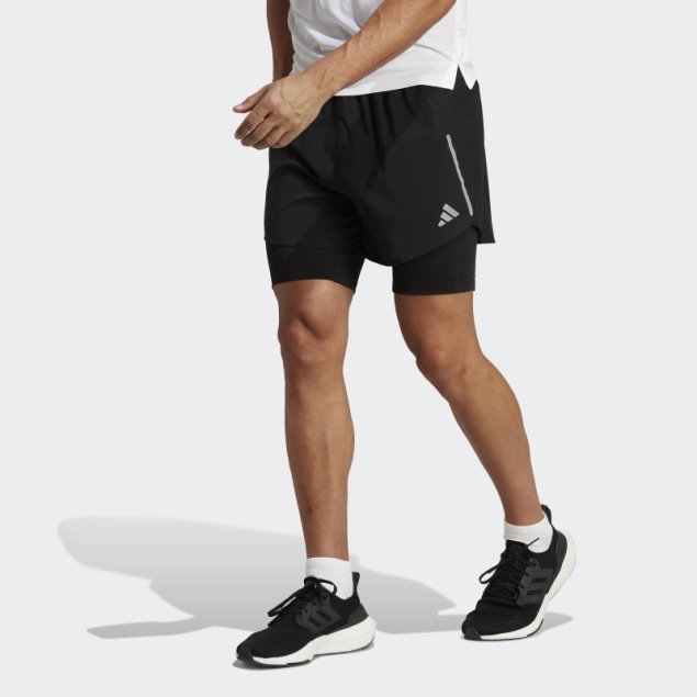 Pantalón Corto Adidas Negro Diseñado Para Correr 2 En 1