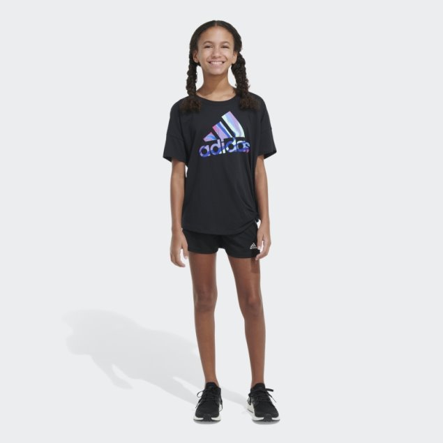 Adidas Camiseta Negra Holgada Con Lazo En El Frente