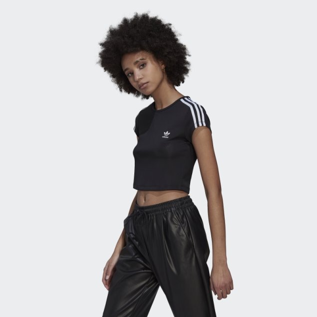 Camiseta Adicolor Classics Crop 3 Rayas Negro Adidas