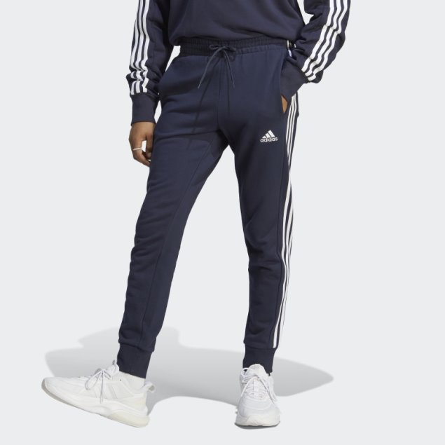 Adidas Essentials French Terry Tapered Cuff 3-stripes Pantalones Blanco Elegante