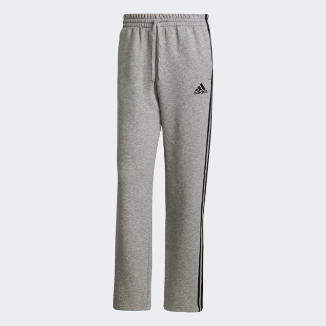 Pantalones Essentials De Forro Polar Con Dobladillo Abierto Y 3 Rayas Adidas Gris Medio